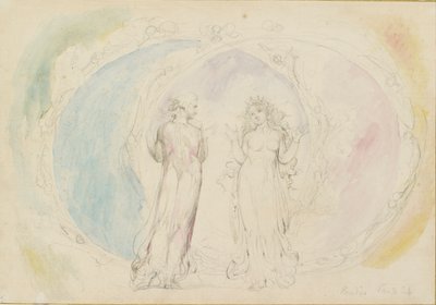 ふたご座のベアトリーチェとダンテ、炎の球体の中で、1825-1827年 作： William Blake