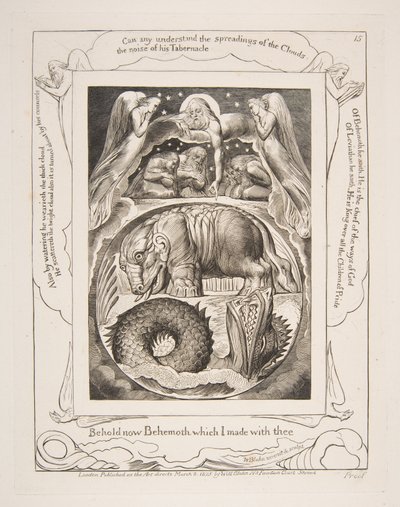 ベヒーモスとリヴァイアサン、1825-26年の「職業の書」のイラストより。 作： William Blake