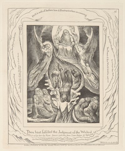 ヨブ記、プレート16、サタンの堕落 作： William Blake