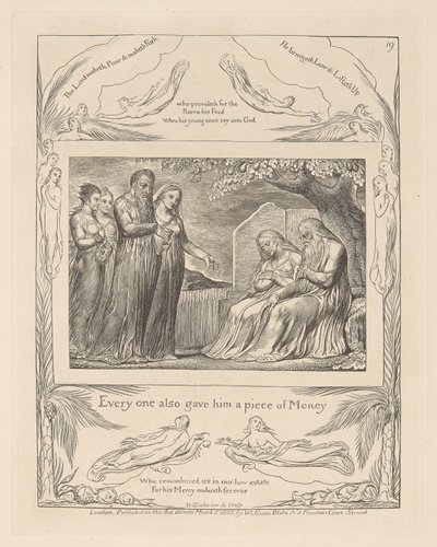 ヨブ記、プレート 19、すべての人が彼に一枚のお金を与えた 作： William Blake