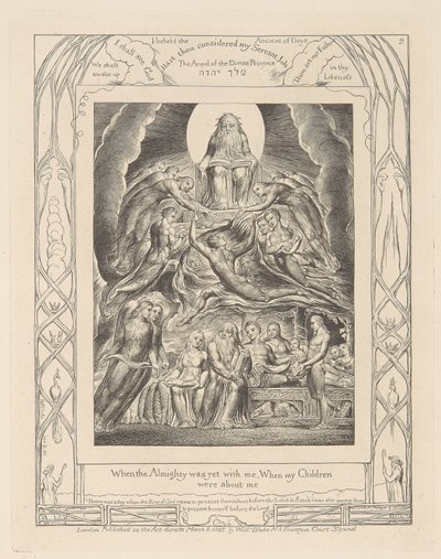 ヨブ記、プレート 2、神の御座の前のサタン 作： William Blake
