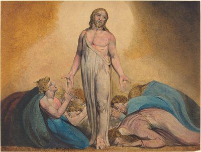 復活したキリストが弟子たちの前に現れた様子、1795年頃。 作： William Blake