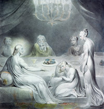 マーサとメアリーの家のキリスト、または悔い改めたマグダーレン 作： William Blake