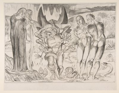 Circle of Theives：Agnello Brunelleschi Attacked by a Six-Footed Serpent、from Dan ...、ca. 1825-27。 作： William Blake