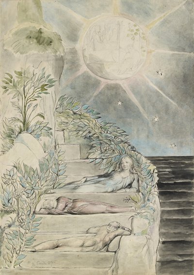 Dante and Statius Sleeping、Virgil Watching 作： William Blake