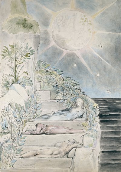 眠っているダンテとスタティウス、ウェルギリウスウォッチング、「神曲」のイラスト、プルガトリオ 作： William Blake