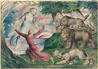 3匹の獣から走るダンテ 作： William Blake