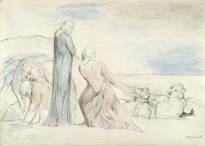 裏切り者ボッカの髪をつかむダンテ、ダンテ・アリギエーリ作「神曲」の挿絵 作： William Blake