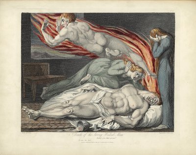 強い邪悪な男の死、ロバートブレアの「The Grave」のイラスト、Louis Schiavonettiの彫刻 作： William Blake