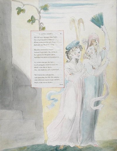 「トマス・グレイの詩」の「長い物語」のデザイン27、1797-98年公開（紙にペンとインクで水彩） 作： William Blake