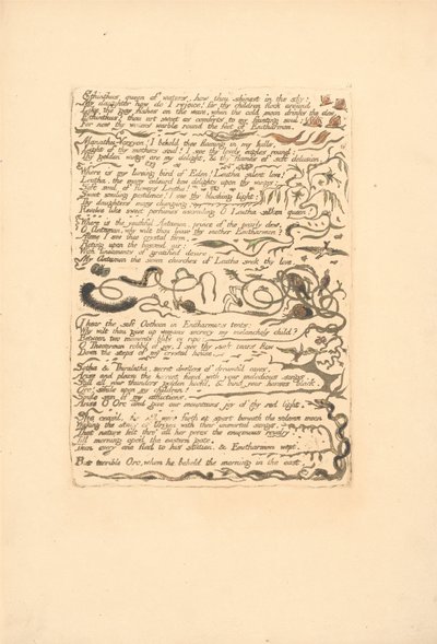 ヨーロッパ。予言、プレート16、水の女王エチンサス。 。 。 。 （ベントレー17） 作： William Blake