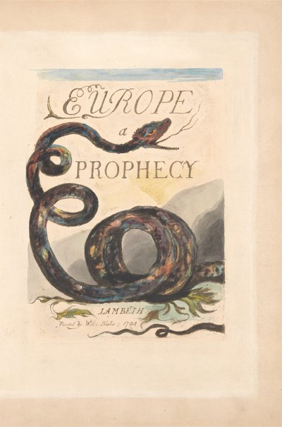 ヨーロッパ。予言、プレート2、タイトルページ 作： William Blake