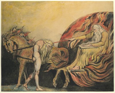 神を裁くアダム、1795年（ペン、インク、水彩で色のエッチング） 作： William Blake