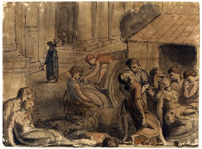 ロンドンの大疫病」 ウィリアム・ブレイク（1757-1827） 1779年頃 - 紙に水彩、白、黒チョーク 作： William Blake