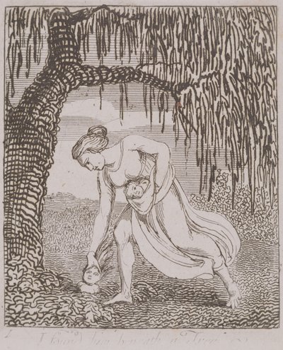私は彼を木の下で見つけました、「子供のために」のプレート3。楽園の門 &39;、1793 作： William Blake