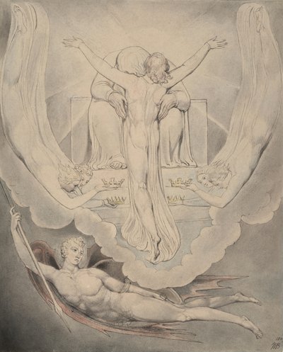 ミルトンの「パラダイス・ロスト」へのイラスト3：キリストが男を償うことを申し出る、1807 作： William Blake