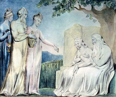 ヨブ記のイラスト; 1825年の慈善活動を受け入れる仕事（ペン、トイレ、鉛筆） 作： William Blake