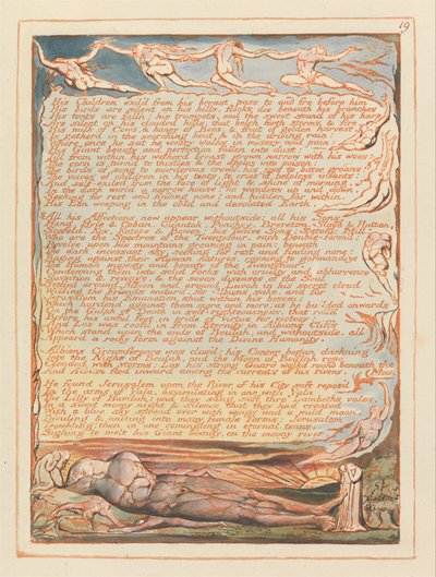 エルサレム、プレート19、彼の子供たちは彼の胸から追放されました。 作： William Blake