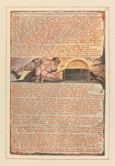 エルサレム、プレート73、これがキャセドロンの黄金のホールです。 作： William Blake