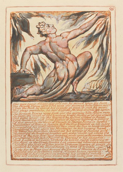 エルサレム、プレート95、彼女の声はアルビオンの粘土の冷たい耳を突き刺した.... 作： William Blake