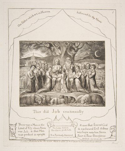 仕事と彼の家族、仕事の本のイラスト、1825-26年から。 作： William Blake