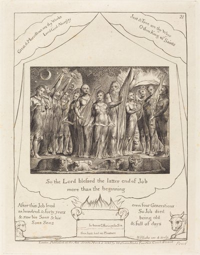 繁栄を取り戻したヨブと妻 作： William Blake