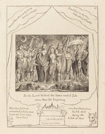 繁栄を取り戻したヨブと妻 作： William Blake
