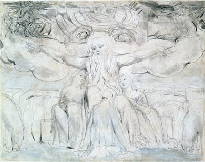 ジョブとその娘たち（鉛筆、ペン、グレーインク 作： William Blake