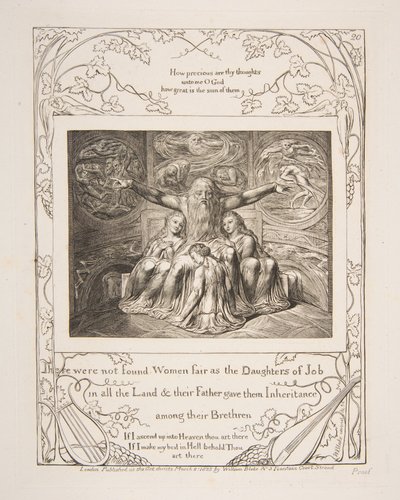 1825-26年の「ヨブ記の挿絵」のヨブとその娘たち。 作： William Blake
