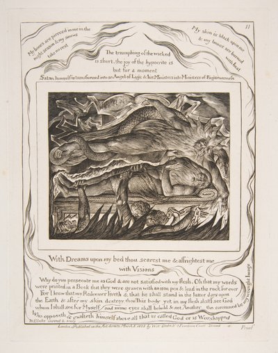 Jobs Evil Dreams、from the Illustration of the Book of Job、1825-26。 作： William Blake