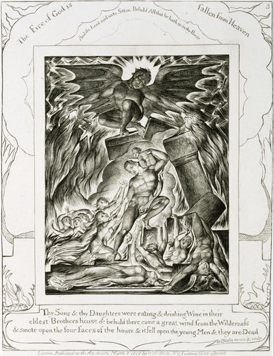サタンに圧倒されたヨブの息子たちと娘たち 作： William Blake