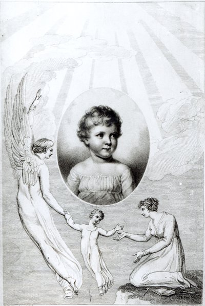 子供の頃のメアリーウォルストーンクラフトシェリー（1797-1851）、ロバートハートレイクロメック（1770-1812）1805によって彫刻 作： William Blake