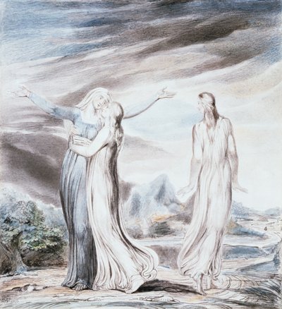 ナオミはルースとオルパにモアブの地に戻るように懇願する 作： William Blake