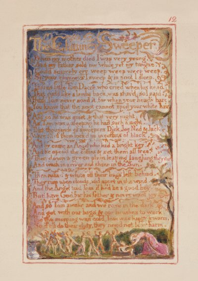 P.125-1950.pt12 The Chimney Sweeper：Songs of Innocence and of Experience（copy AA）c.1815-26（エッチング、インク、トイレ）のプレート12 作： William Blake