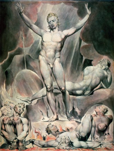 反逆の天使たちを喚起するサタン、1808 作： William Blake