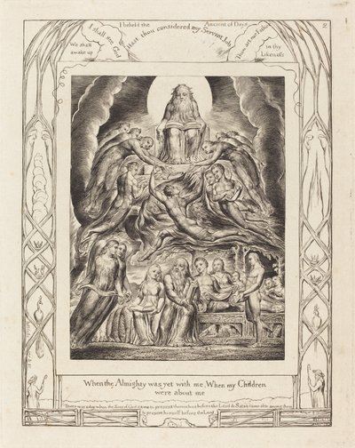 神の玉座の前のサタン」（1825年）。 作： William Blake
