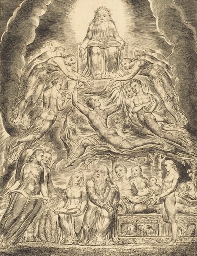 神の玉座の前のサタン」（1825年）。 作： William Blake
