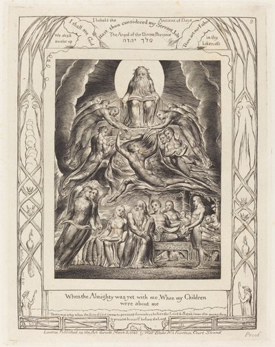 神の玉座の前のサタン」（1825年）。 作： William Blake