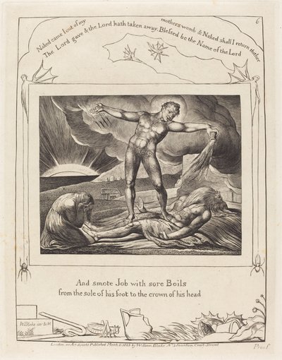 おできでサタンスマイティングジョブ 作： William Blake