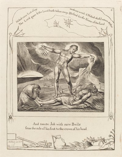 サタンがヨブを腫れ物で痛めつける様子（1825年 作： William Blake