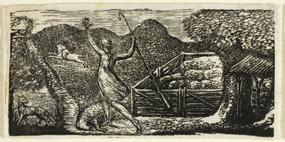 ウェルギリウスの牧歌より、羊飼いがオオカミを追い払う 作： William Blake
