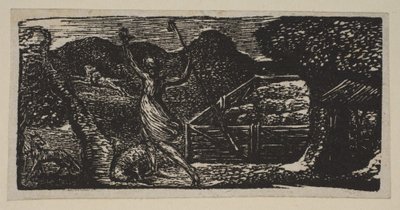 羊飼いはオオカミを追い払う、1821年のバージルのソーントンの牧歌から。 作： William Blake