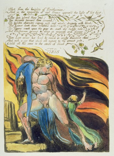 「高所からのショット...」、「ヨーロッパ、予言」のプレート17 作： William Blake