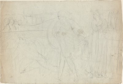 倒した相手の上に立つ剣士のスケッチ [直訳] 作： William Blake