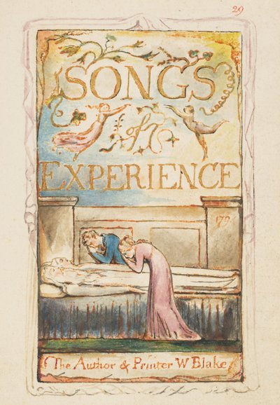 歌の経験：タイトルページ、c.1825（水彩で手塗りの茶色のインクエッチング） 作： William Blake