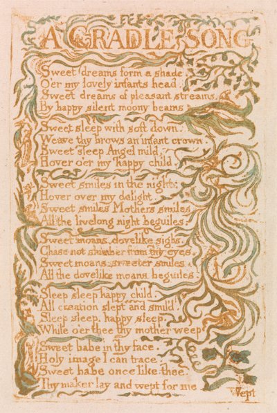 イノセンスの歌、プレート18、クレードルソング（ベントレー16） 作： William Blake