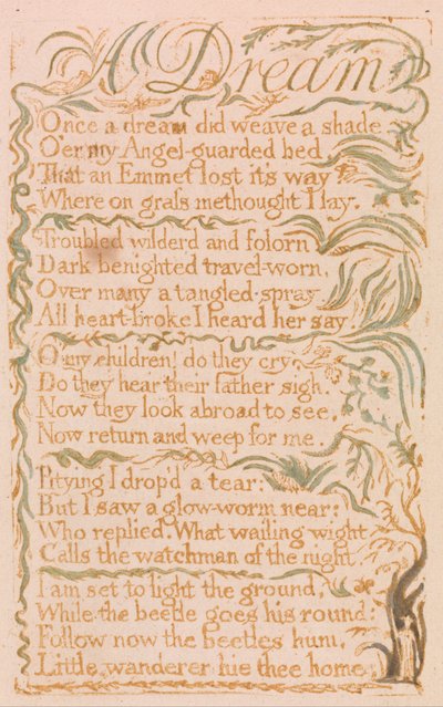 イノセンスの歌、プレート4、夢（ベントレー26） 作： William Blake