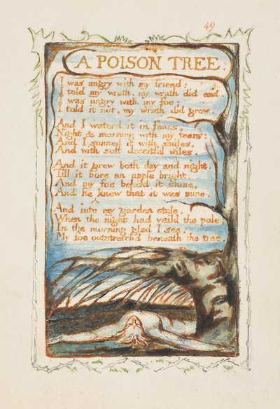 無垢と経験の歌：毒の木、ca。 1825年。 作： William Blake