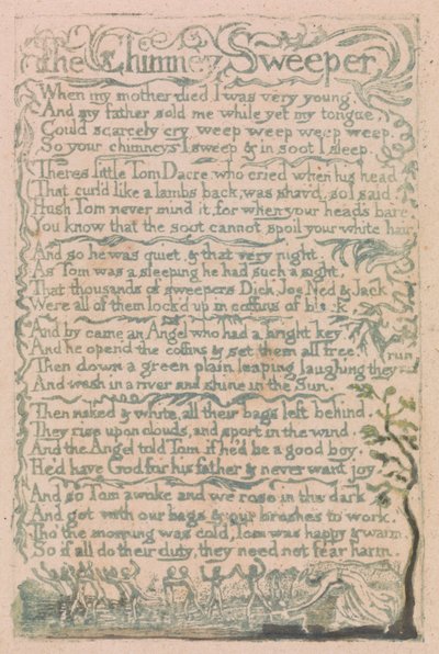 無垢と経験の歌、プレート10、チムニースイーパー（ベントレー12） 作： William Blake