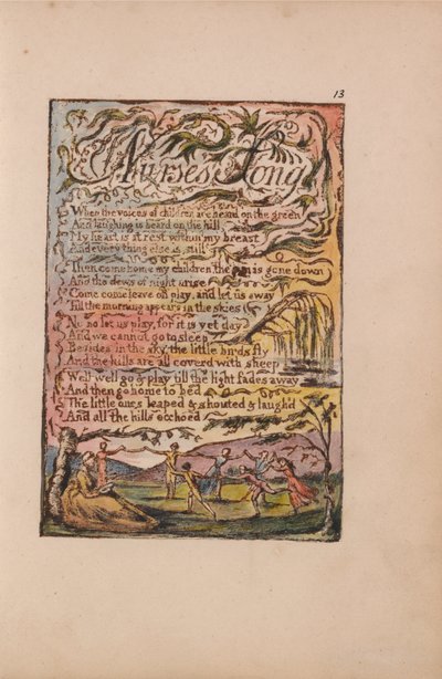 無垢と経験の歌、プレート13、ナースソング（ベントレー24） 作： William Blake